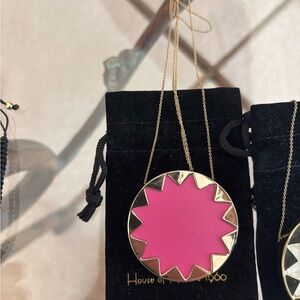 House of Harlow 1960 Gold-Tone Necklace with Pink Sunburst Pendant